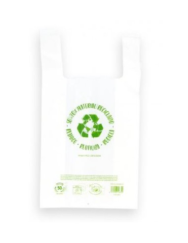 BOLSA PLÁSTICO CAMISETA 35x50 BLANCA HDPE 50-70% RECICLADO 50 UD