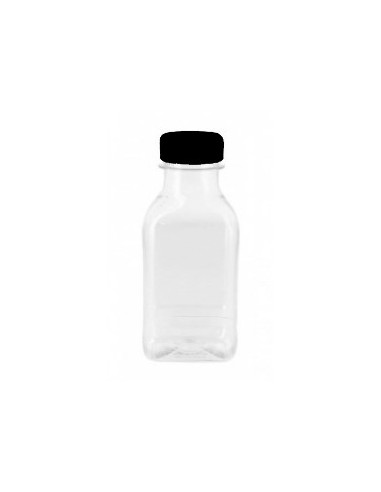 BOTELLA PLÁSTICO 350 ML CUADRADA CON TAPÓN NEGRO 6,2X6,2X14 CM 140 UD