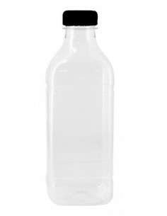 BOTELLA PLÁSTICO 1000 ML CUADRADA CON TAPÓN NEGRO 7,7x7,7x23 CM 70 UD