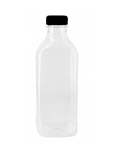 BOTELLA PLÁSTICO 1000 ML CUADRADA CON TAPÓN NEGRO 8,7x8,7x19,7 CM 60 UD