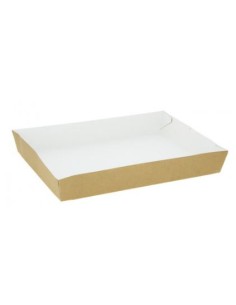 BANDEJA CARTÓN KRAFT/BLANCO 25,5X18X3,7 CM 130 UD