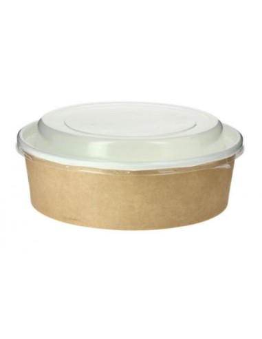 ENSALADERA DE CARTÓN KRAFT INTERIOR BLANCO CON TAPA PP 948 ML 100 UD