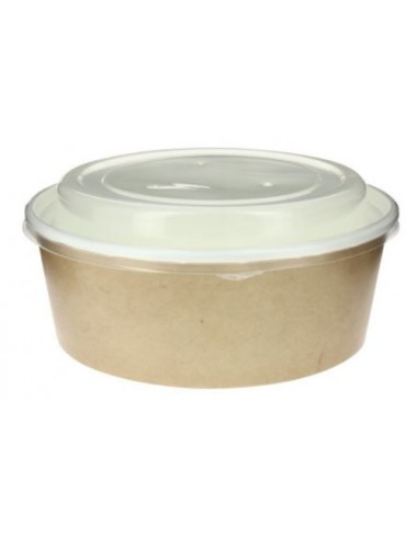 ENSALADERA DE CARTÓN KRAFT INTERIOR BLANCO CON TAPA PP 750 ML 250 UD